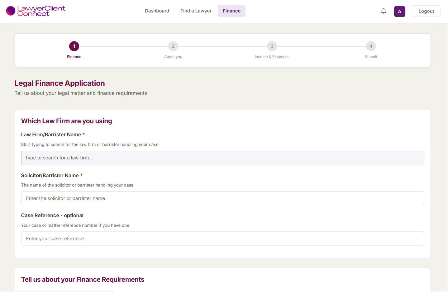 Legal fee finance application form