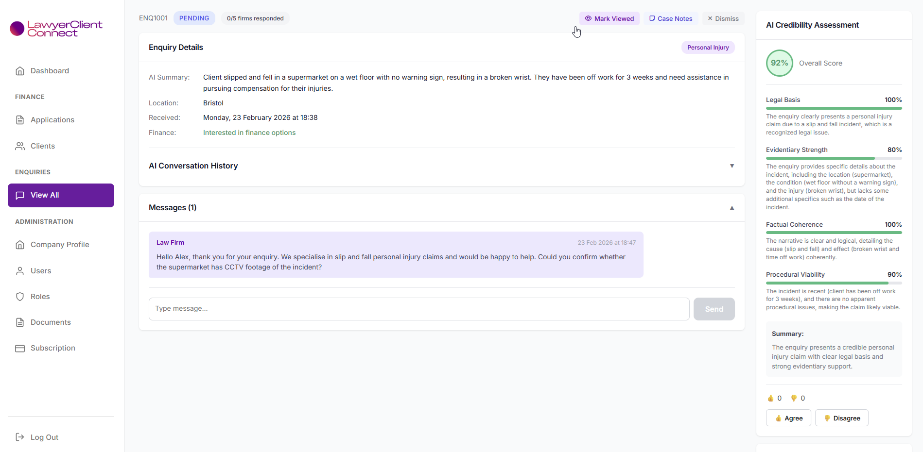 AI credibility report for client enquiries